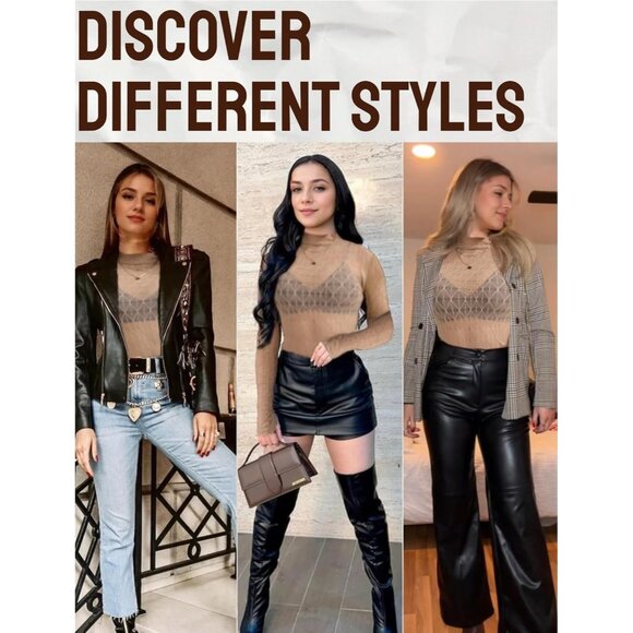 🆕 Women Khaki Long Sleeve Mesh Top Lace Mock Neck See Through Fitted Sexy Out - Picture 5 of 7